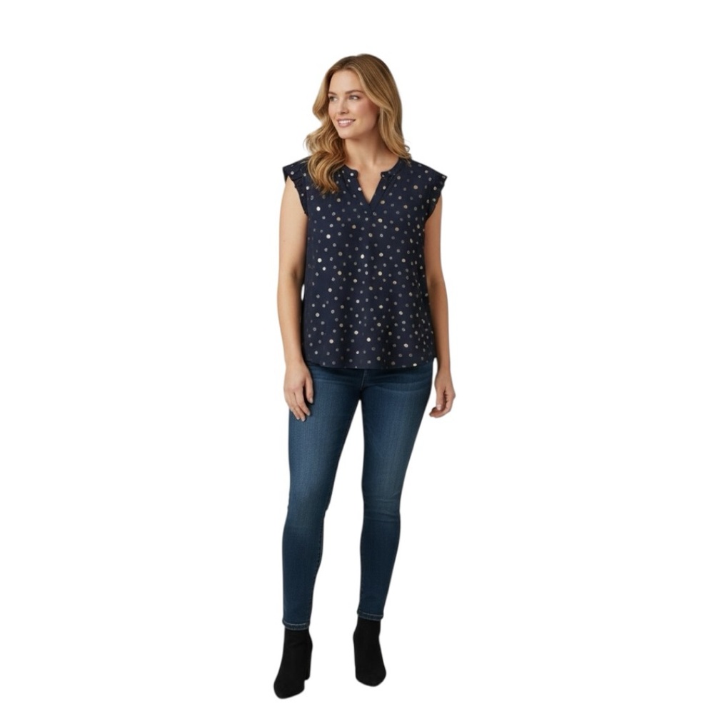 NWT Papermoon Navy Top with Metallic Gold Polka Dots Size Small
